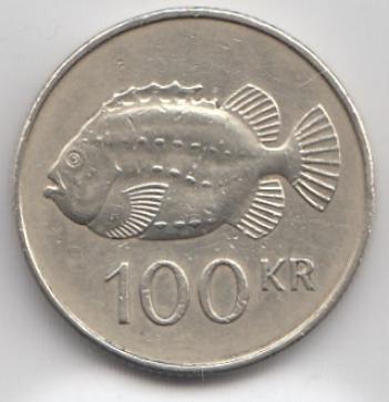 100 KR Исландия 2001 год. фауна. Рыба.