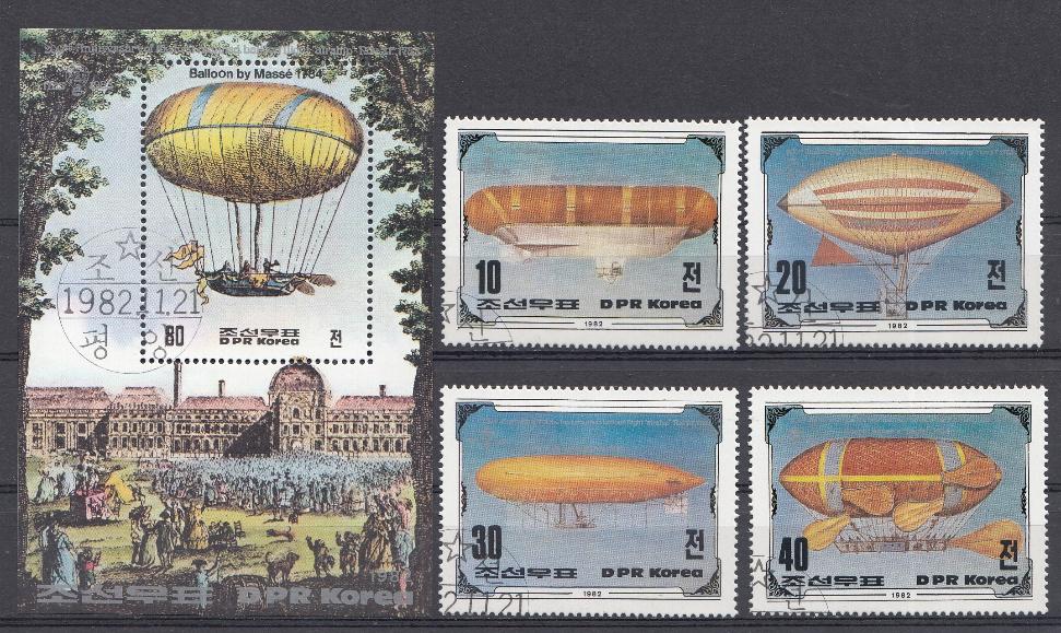 Воздухоплавание. Воздушные шары. КНДР 1982 год. 