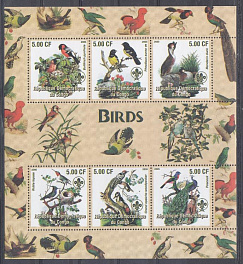 Птицы. Д.Р.Конго 2005 год. Дятлы. Павлин. Попугаи.