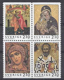 Совместный выпуск Швеция- Российская Федерация. Иконы. Швеция  1992 год.