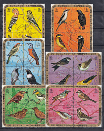 Птицы. Республика Бурунди 1971 год. Лесные птицы. 