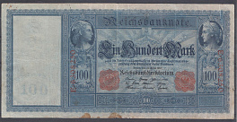 100 марок 1910 год. Германия. Красная печать.