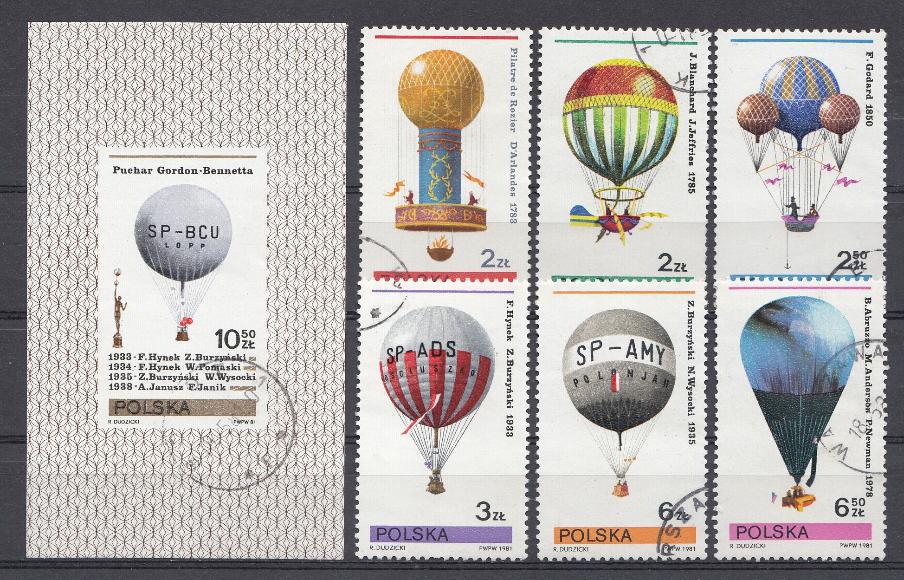 История воздухоплавания. Воздушные шары. Польша 1981 год.