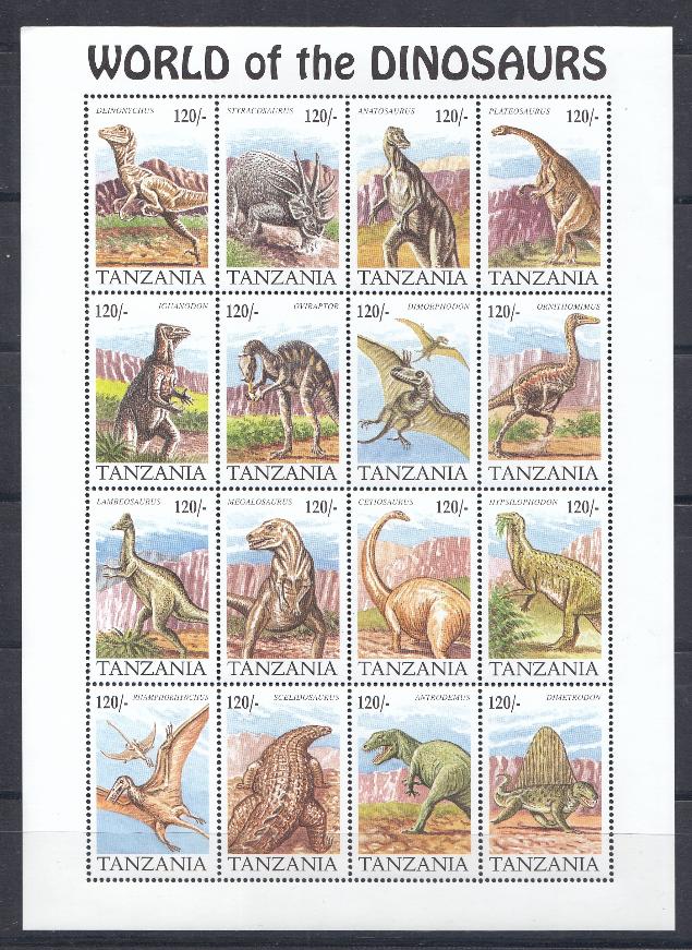 Доисторические животные. Танзания 1994 год.  . Динозавры.