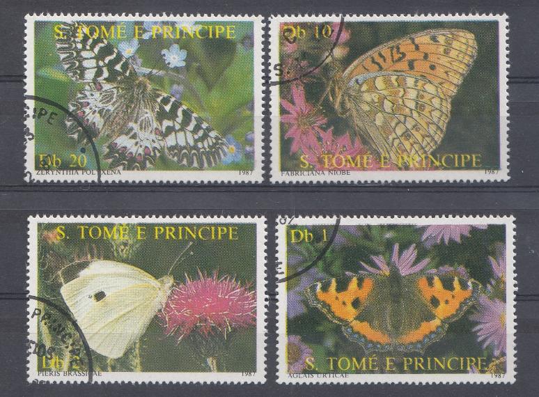 Сан- Томе и Принсипи 1987 год. Бабочки и цветы.