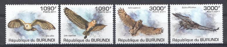 Птицы. Совы в полёте. Республика Бурунди 2011 год.