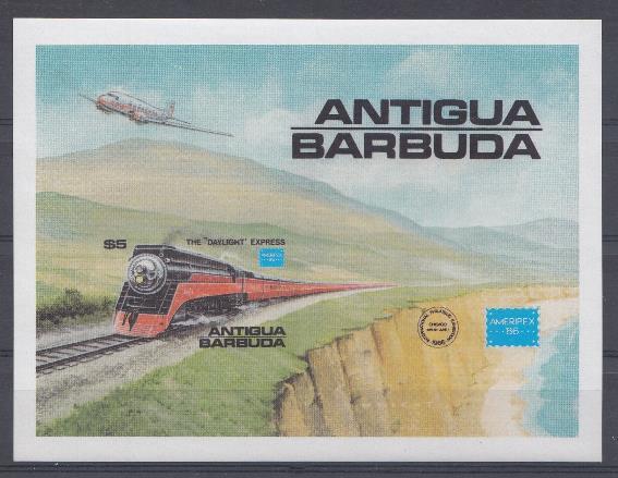 Железная дорога. Антигуа- Барбуда 1986 год.  Пассажирский поезд.