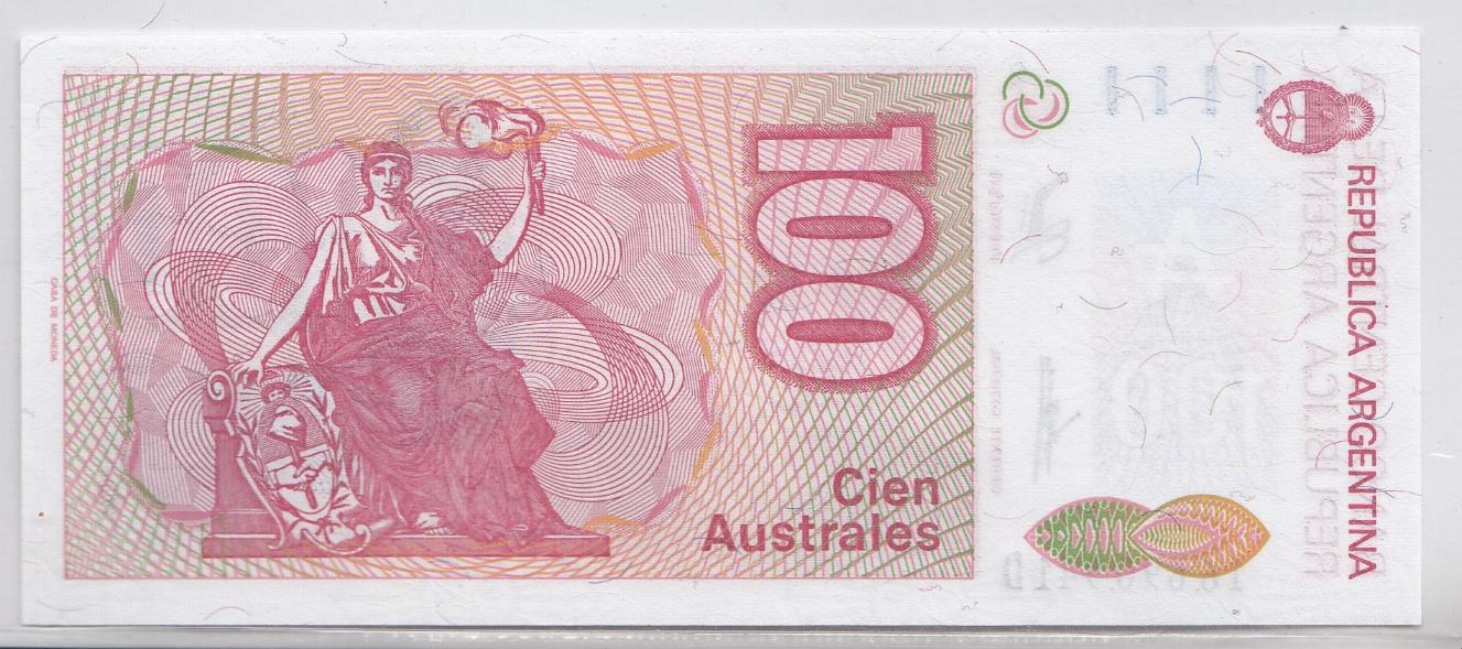 Банкнота 100 Aust.  Аргентина 1985 год.