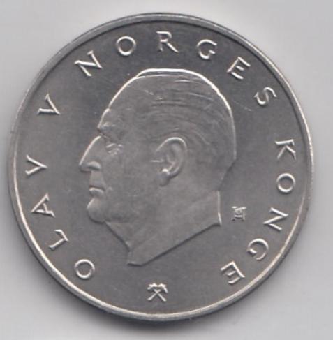 5 крон Норвегия 1977 год. Король OLAF -V Герб.