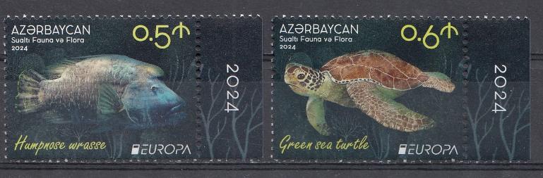 Морская фауна. Вымирающие виды. Азербайджан 2024 год. Выпуск Европа. 