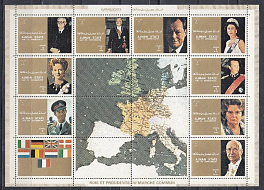 Лидеры стран Европы. Монархи и президенты.  Аджман 1973 год.  Карта Европы.