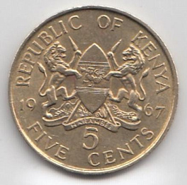 Кения 1967 год. 5 cents. А.