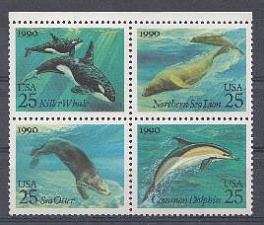 Морская фауна. США 1990 год.Совместный выпуск США- СССР.