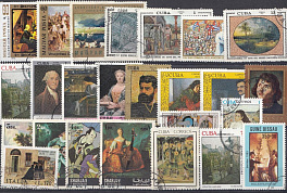 Набор № 3 Живопись.  Гашённые почтовые художественные марки различных стран.