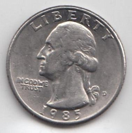 25 центов  США 1985 год. D. Quarter Dollar.