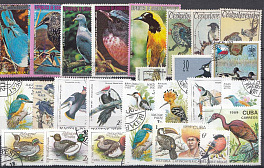 Набор № 4. Фауна. Птицы. Гашённые художественные почтовые марки зарубежных стран.